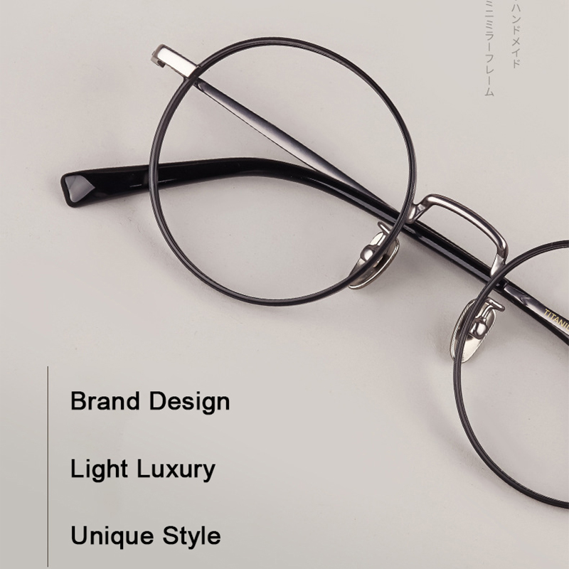 Lunettes rondes rétro de marque de styliste, petites lunettes à revêtement IP en titane pur, montures ultralégères à bords contrastés et lisses