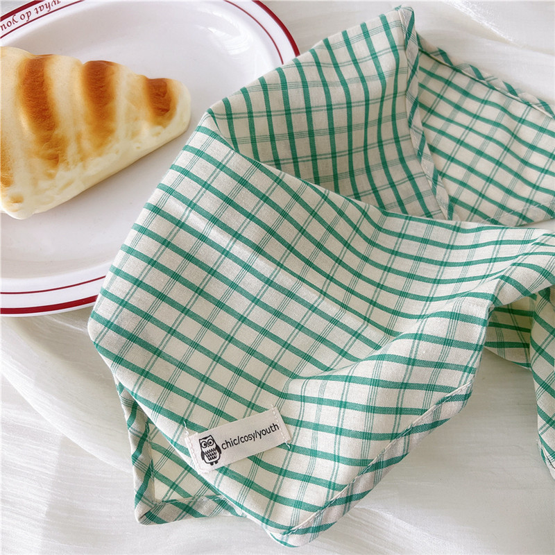 Écharpe Triangle en Coton et Lin pour Femme, Bandanas à Carreaux, Turban avec Sangle, Corde, Printemps, Été, Automne