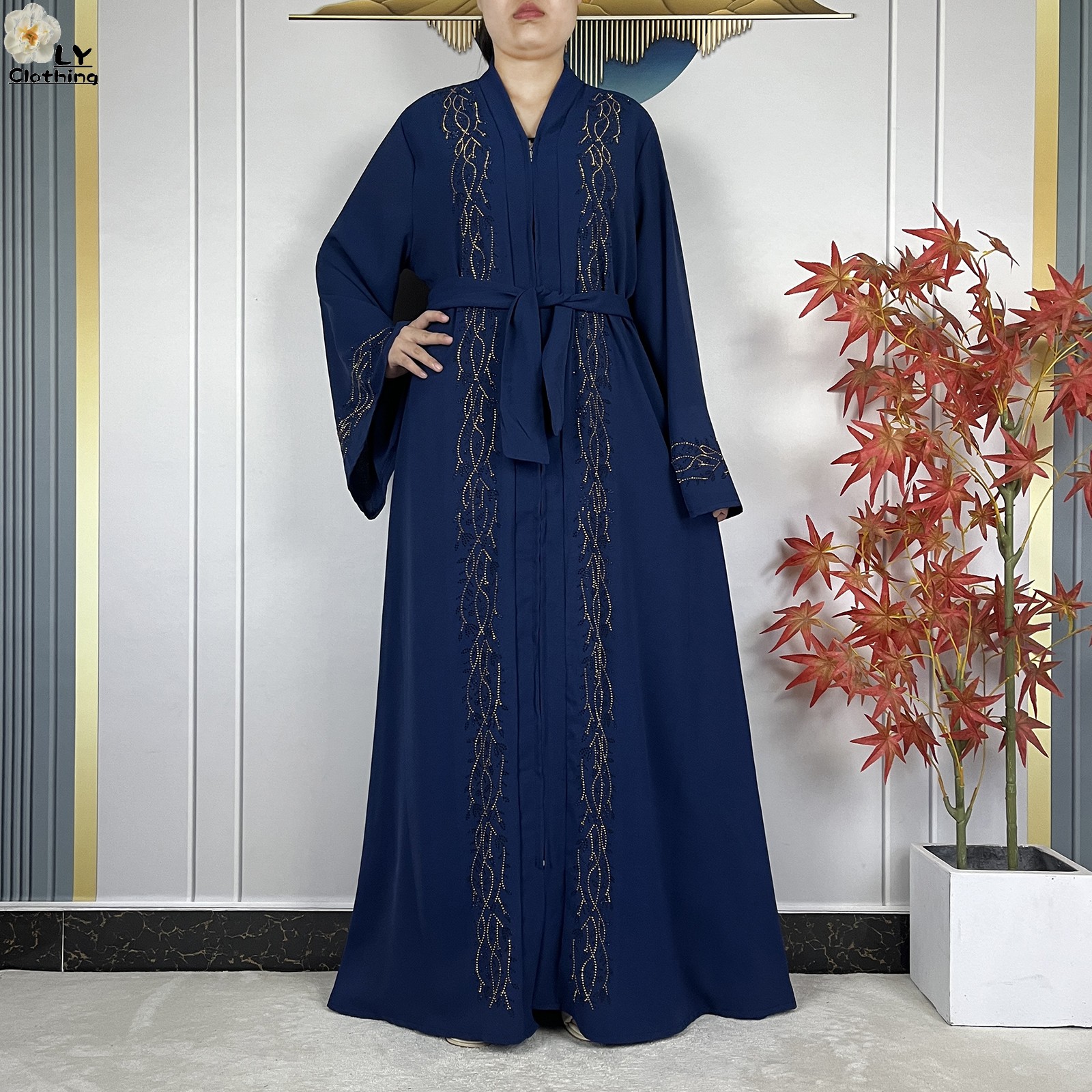 Nouvelle robe Abaya de style Dubaï pour femmes, robe élégante de haute qualité en mousseline de soie, Abaya ouverte avec fermeture éclair, robe longue islamique pour femmes, robe musulmane pour femmes