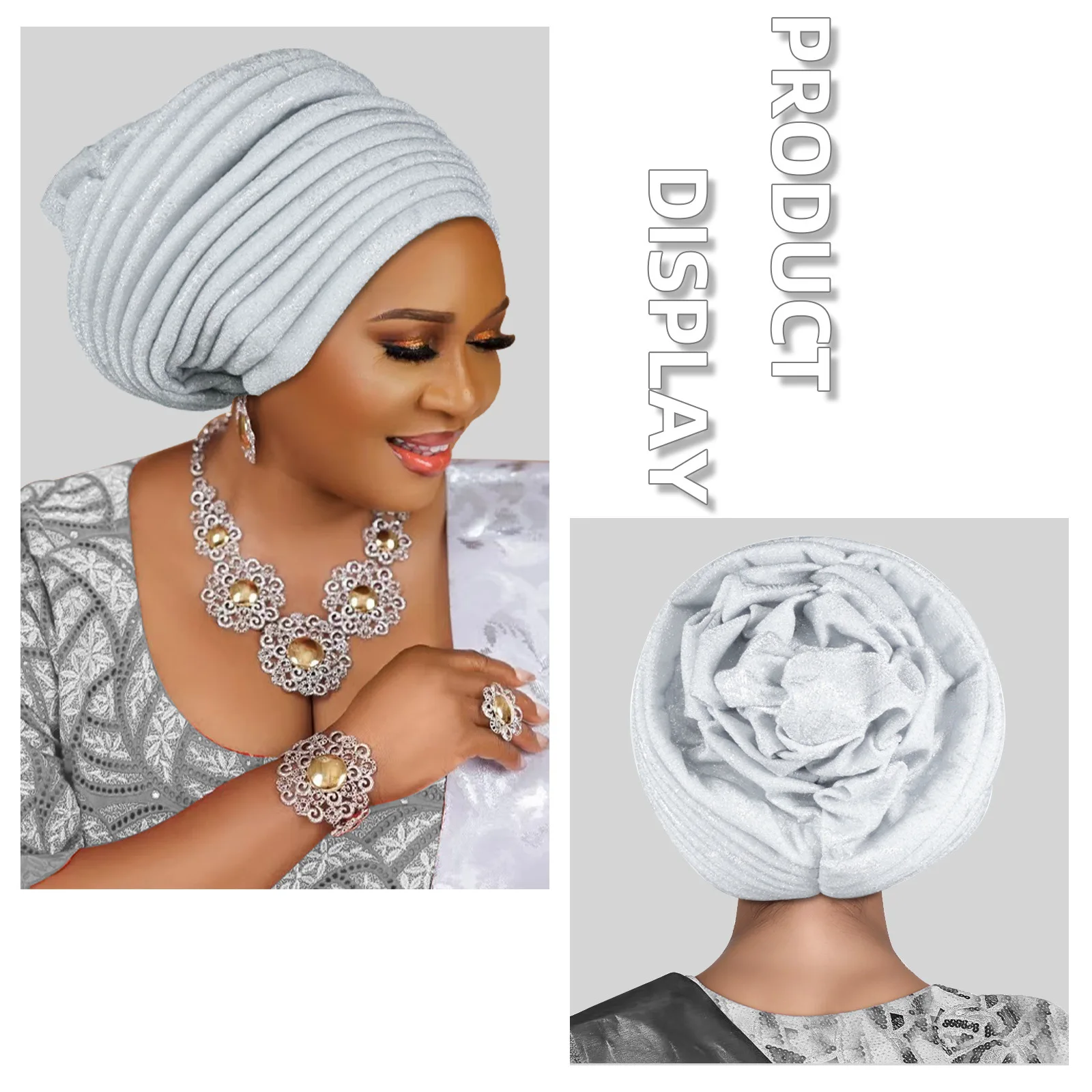 Turban Africain en Tissu Pailmétrage pour Femme, Écharpe de Sauna Musulmane, Bonnet Plissé