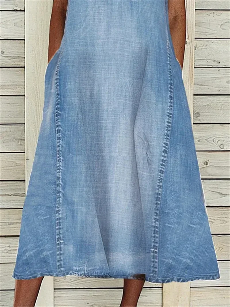 Robe pull à col en V profond pour femmes, double poche latérale, robe en fibre de denim mince, décontracté, bureau féminin, été, 2024