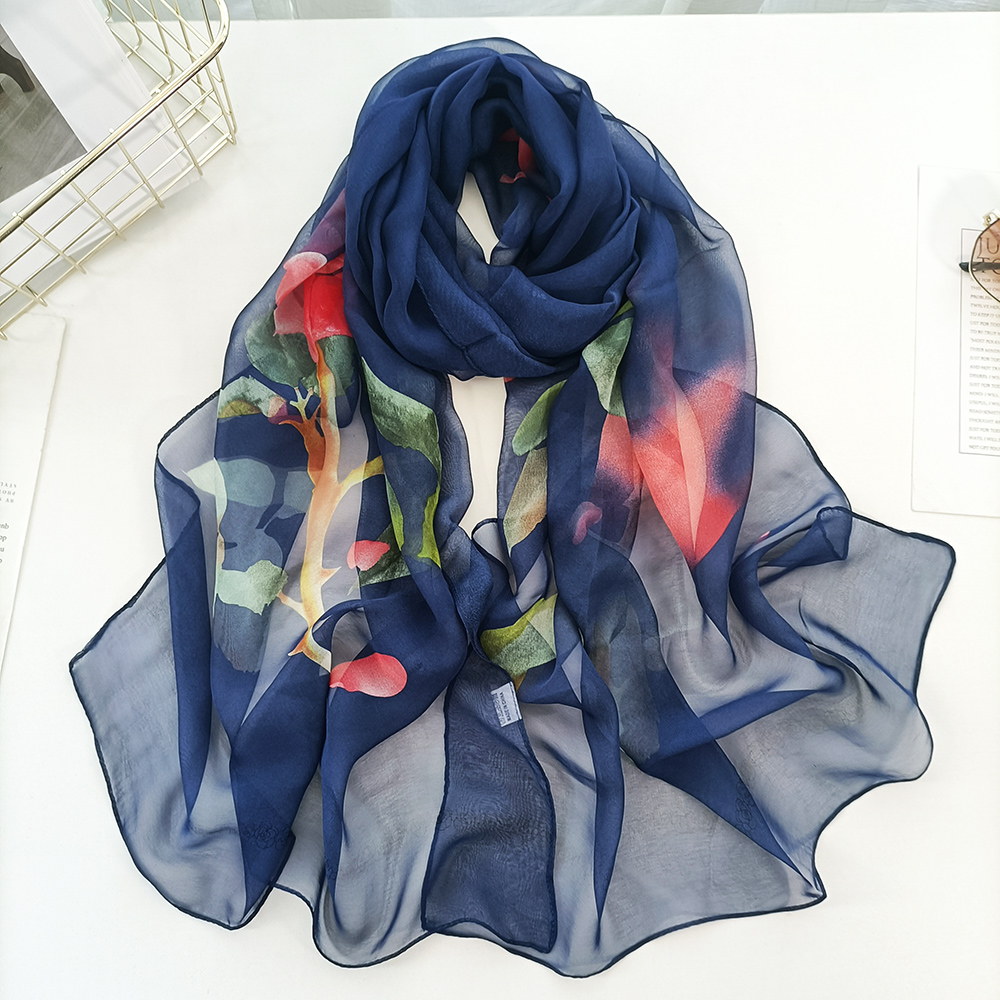 Écharpe en mousseline de soie saphir pour femme, châle hijab fin, bandana, Georgette, crème solaire, plage, élégant, été