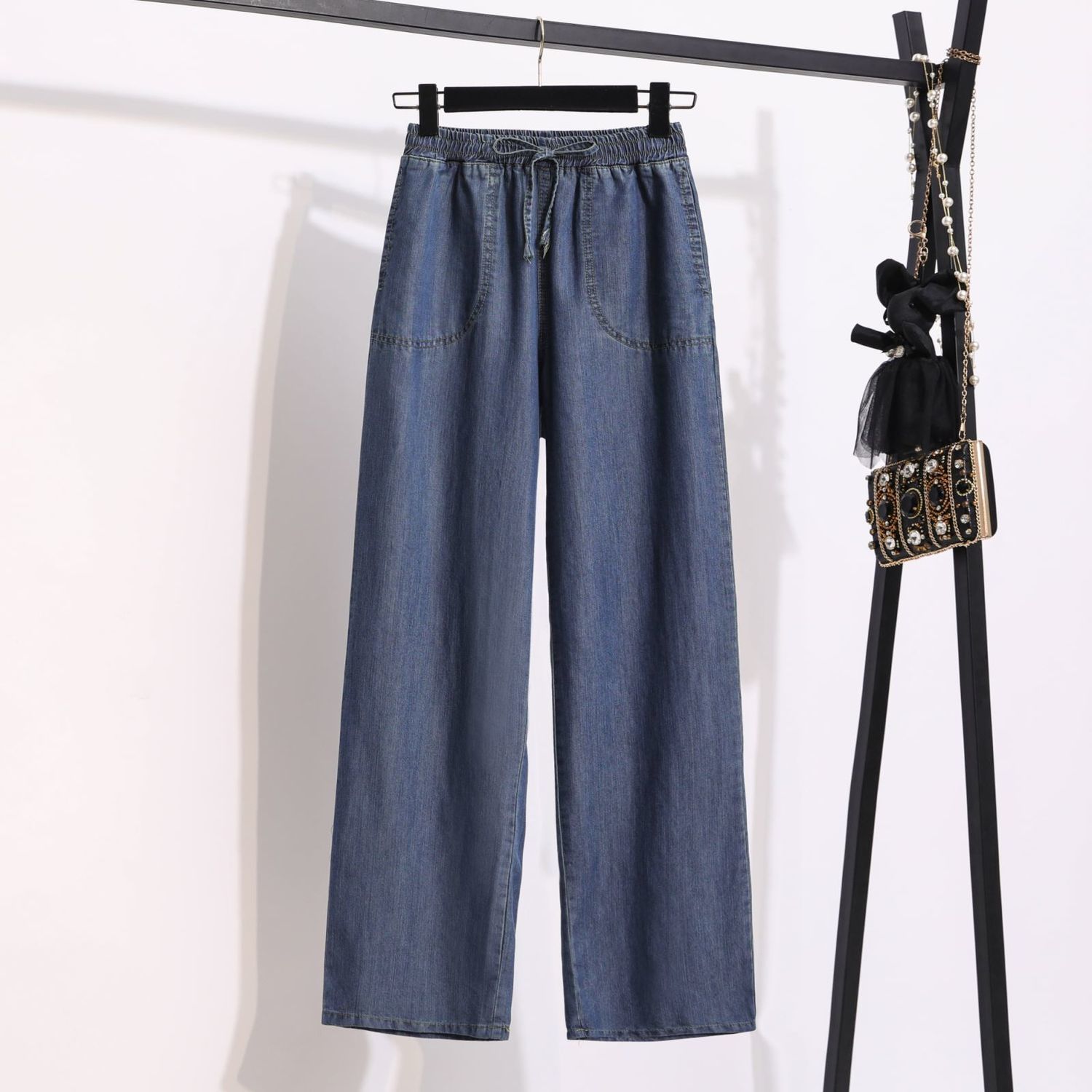 Pantalon en Denim fin d'été pour femmes, couleur unie, décontracté, ample, jambes larges, Simple, doux, droit