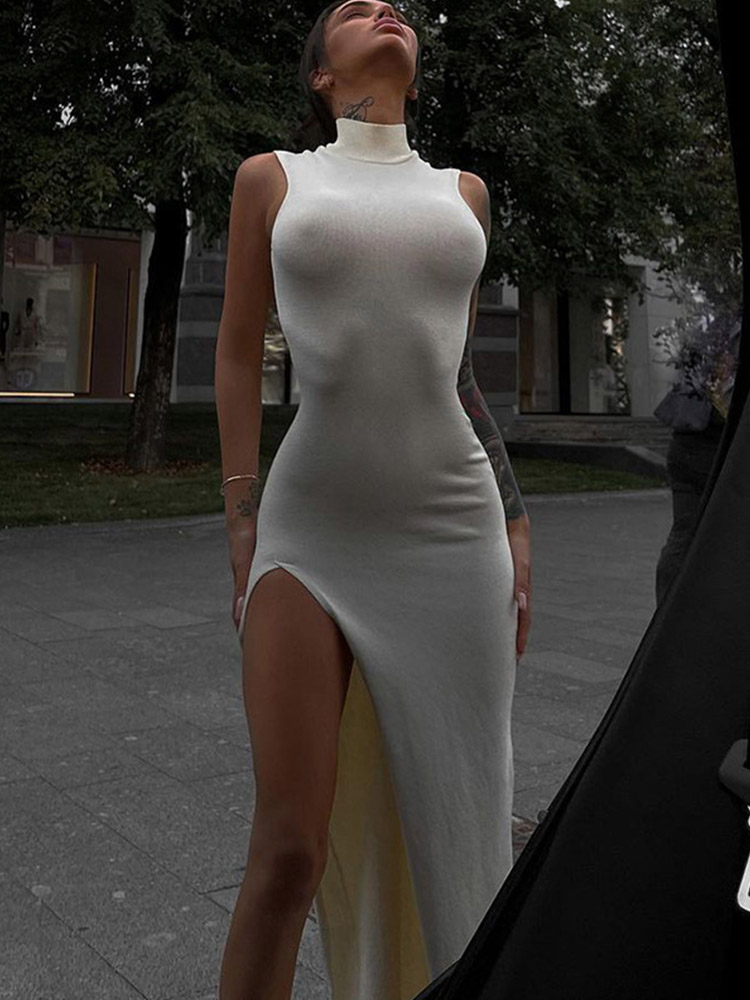 Robe Maxi Fendue pour Femme, Tenue de Soirée Sexy et Élégante, Vêtements Solides, Précieux, Vacances, Été 2023