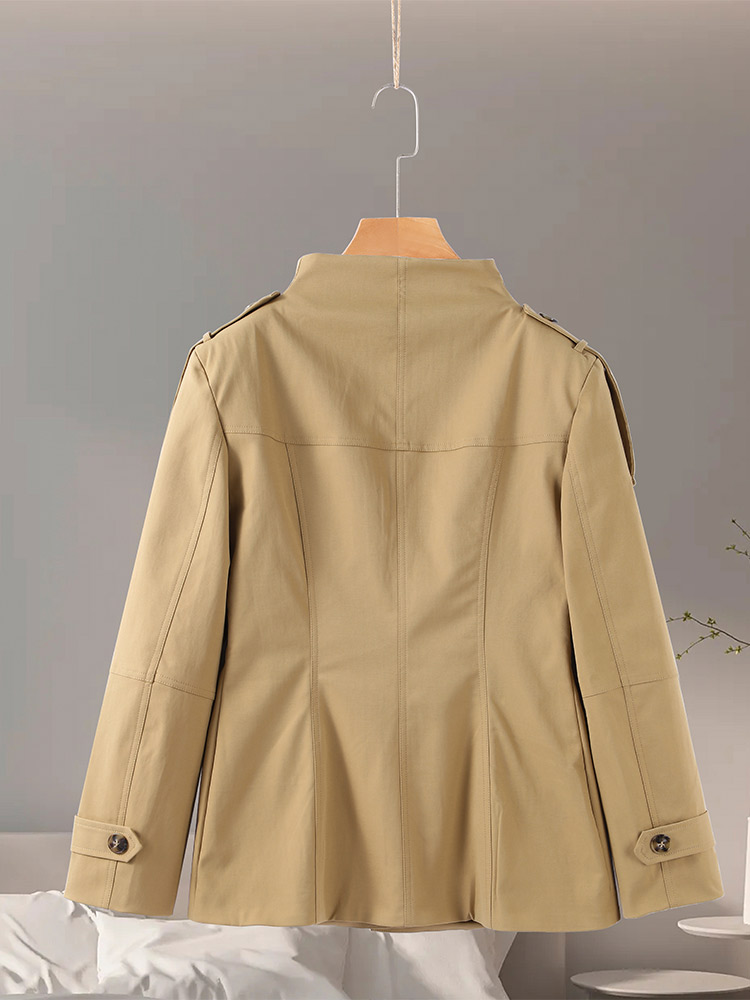 Vestes Vintage à col montant pour femmes, kaki, taille fine, poches à simple boutonnage, manteaux à manches longues, vêtements d'extérieur pour dames, automne 2025