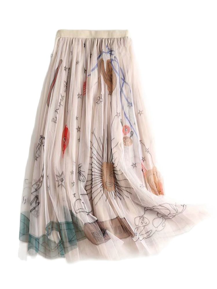 Jupe trapèze taille haute pour femme, maille imprimée, jupe longue plissée mi-longue, mode automne et été, nouveau, 2023