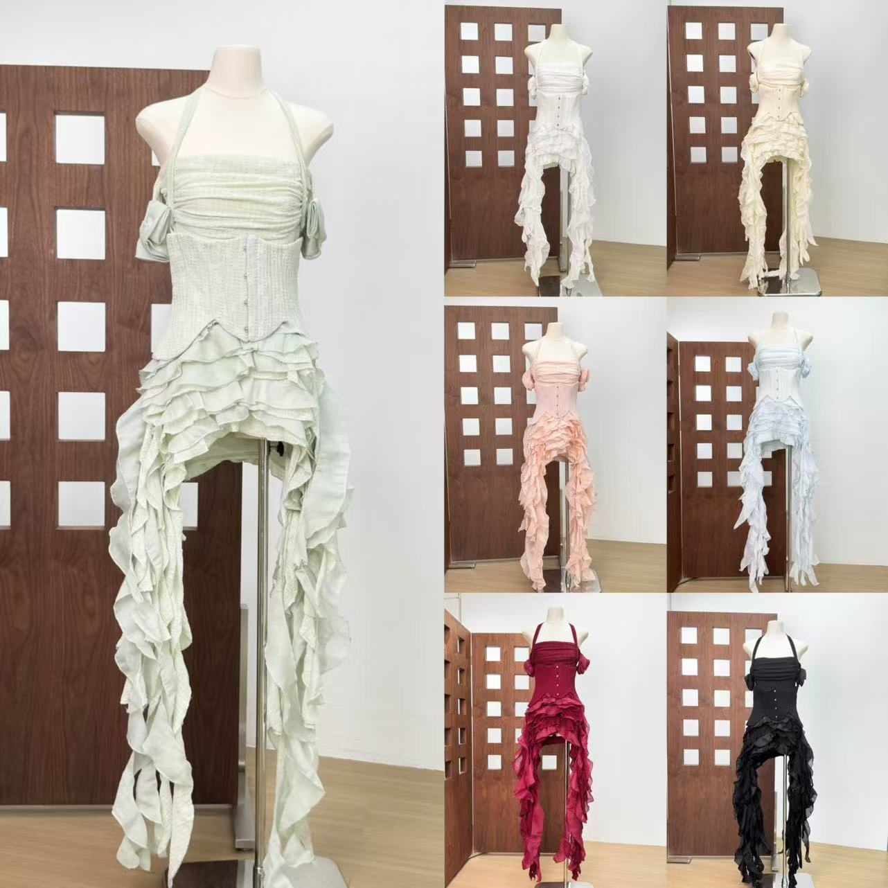 Robe plissée à volants pour femmes, ensemble trois pièces, robe sexy dos nu à volants, adaptée aux fêtes et aux soirées cocktails