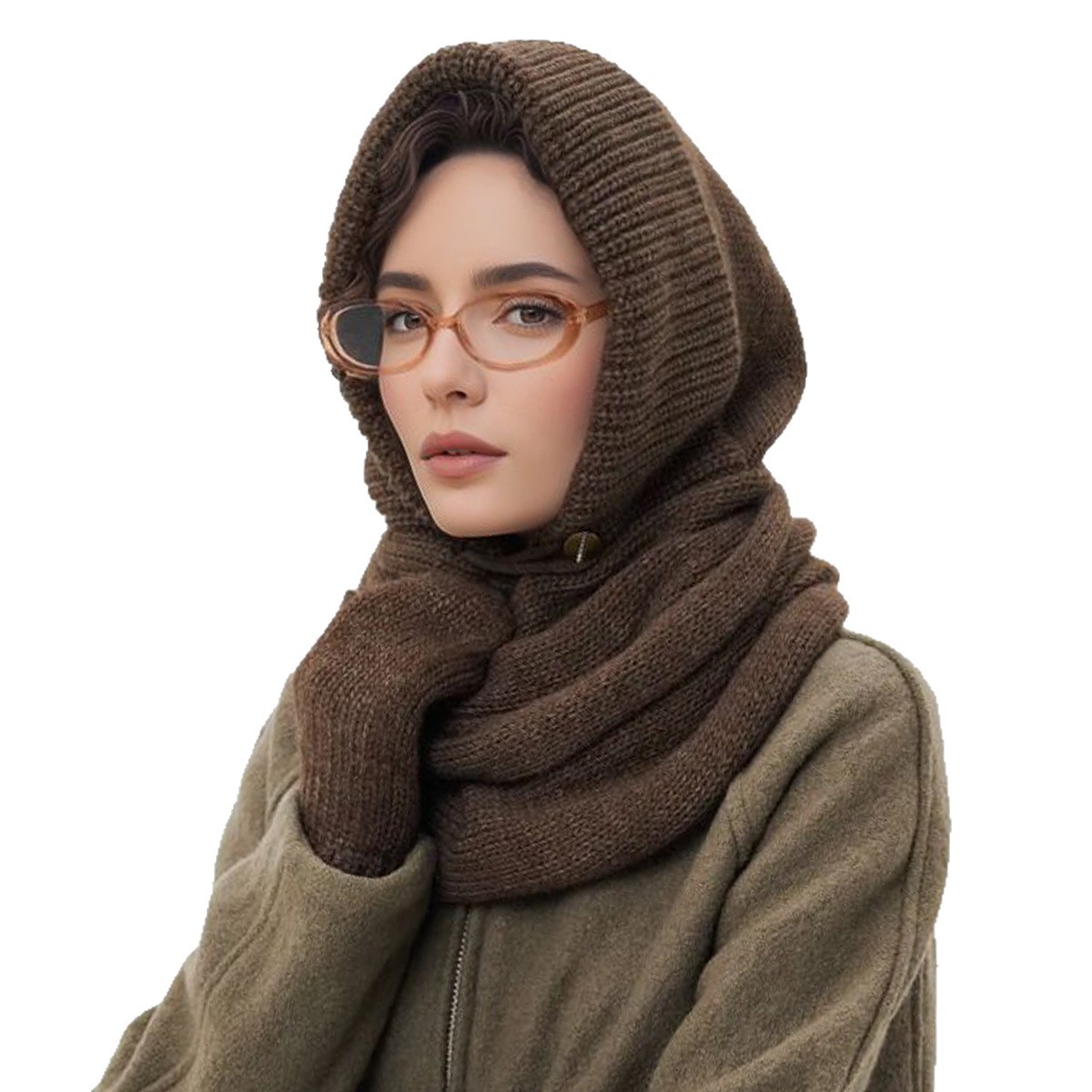 Cagoule d'hiver pour femmes, Bonnet, écharpe, tricot, casquettes à capuche, chaud, une pièce, col de cou, chapeaux pour filles