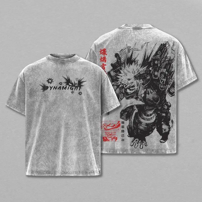Bakugou Katsuki mon héros académique Anime vêtements hommes femmes T-shirts à manches courtes lavé t-shirt rétro coton t-shirt Harajuku hauts