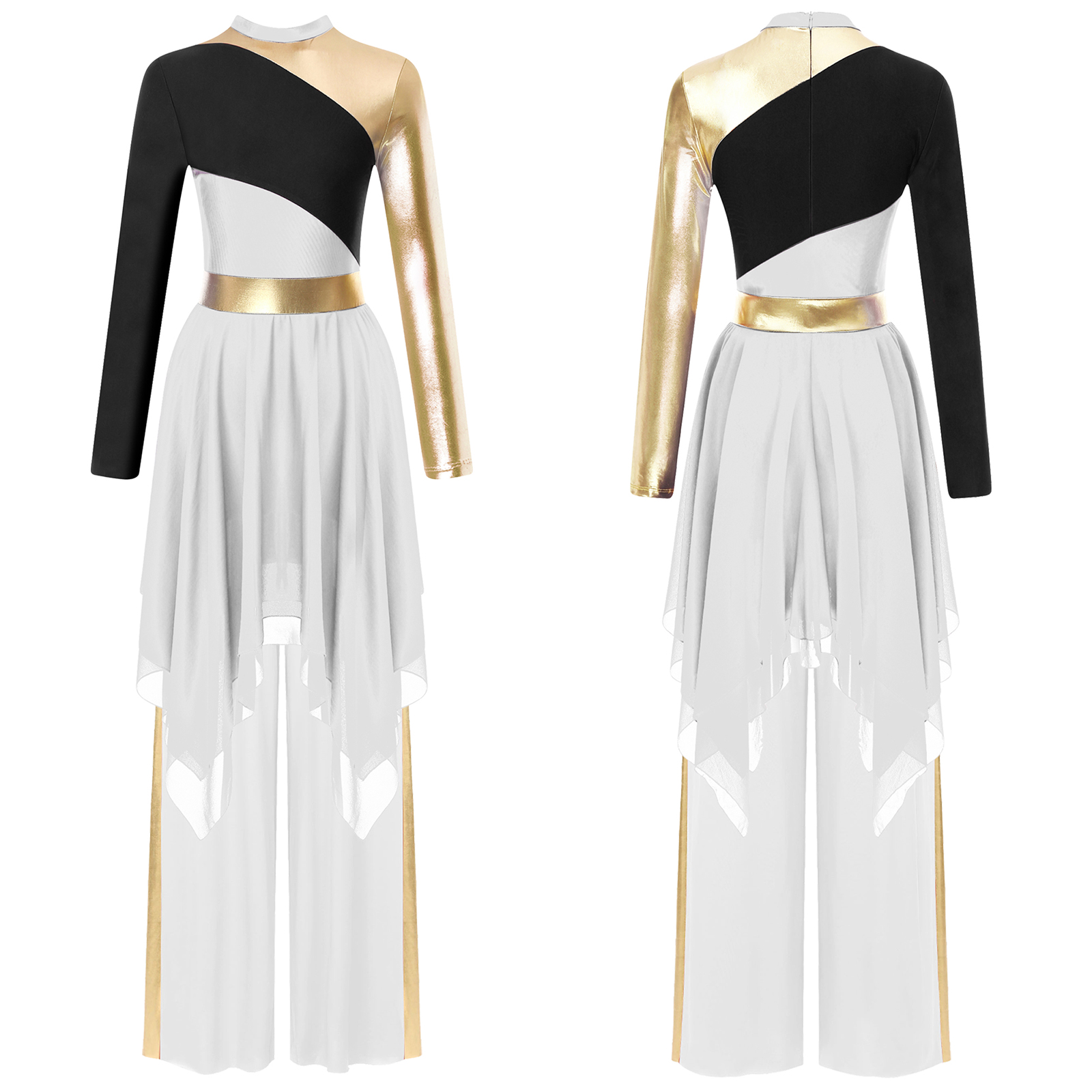 Robe de danse lyrique pour femmes, robe en Patchwork de blocs de couleurs avec pantalons à jambes larges, ensembles de Costume de danse de salle de bal de culte