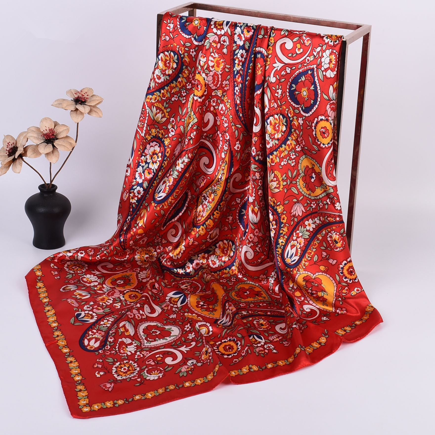 Foulard carré en soie pour femme 90x90cm, grande écharpe de luxe de marque, bandana imprimé, bandeau, hijab, écharpes et foulards pour femmes