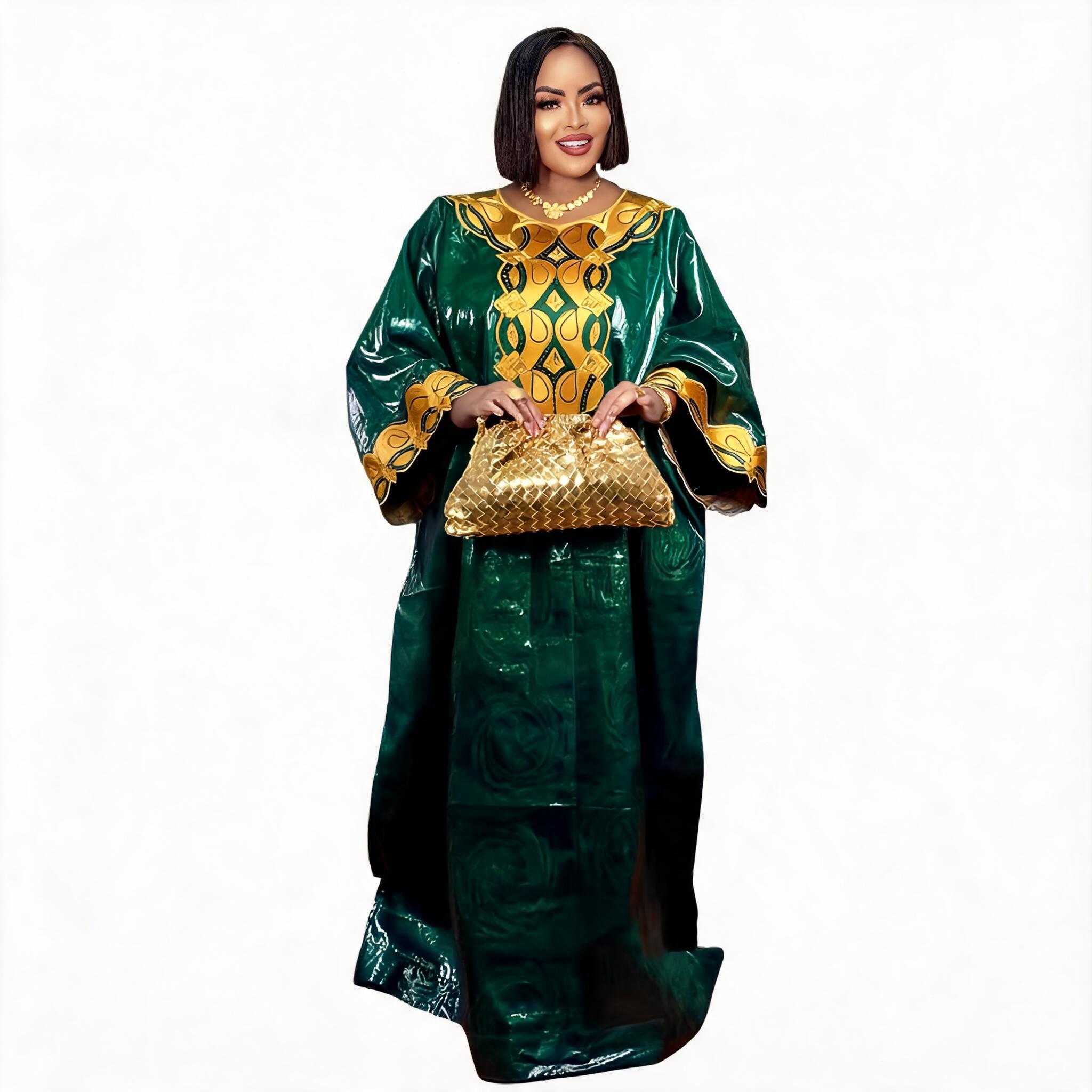Robes africaines pour femmes grande taille, robe longue avec écharpe, design brodé Bazin Riche