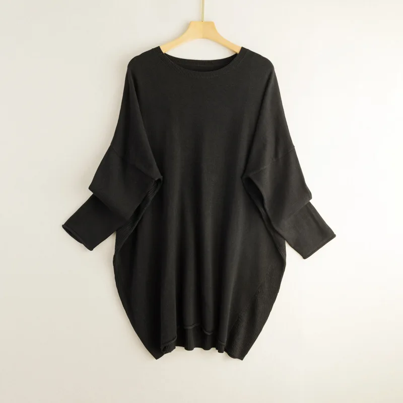 Pull tricoté ample à manches longues et col rond pour femme, vêtement d'automne/hiver, mélange de cachemire 85% soie de mûrier naturelle, 15%