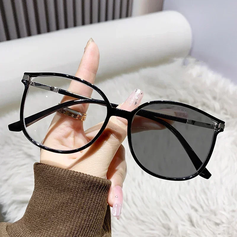 Lunettes de myopie photochromiques pour femmes, lunettes à vue courte, grand cadre, document coloré, lunettes proxy, mode diamant, haut de gamme
