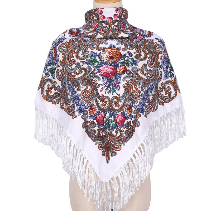 Foulard ethnique à fleurs 110x110cm pour femmes élégantes, châle Babushka Bandana, mouchoir, bandeau imprimé carré