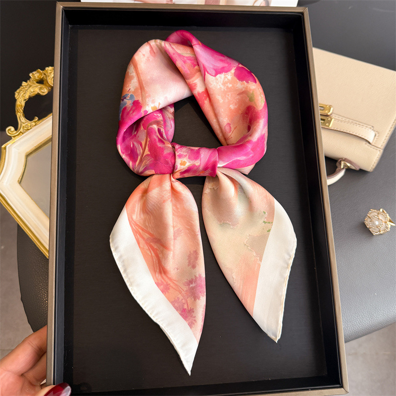 Nouveau Foulard Carré en Soie pour Femme, Imprimé Floral de Luxe, Doux, Bandeau, Ruban pour Sac à Main, Hijab, Foulard de Cou, Bandeau pour la Tête