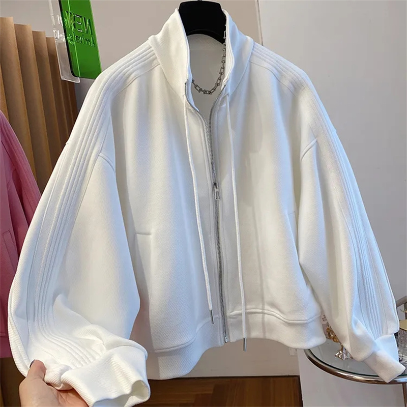 Veste Polo Décontractée pour Femme, Manteau de dehors, Robe de Printemps, Cardigan Court, Fermeture Éclair, Manches sulf, Haut, Coupe-Vent