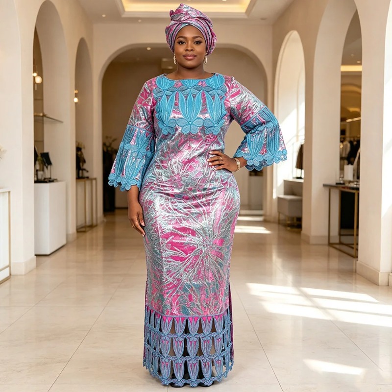 Tenues grandes tailles, vêtements africains pour femmes, Dashiki, Ankara, robe de soirée brodée, Bazin, design riche, robes de soirée de mariage 2026