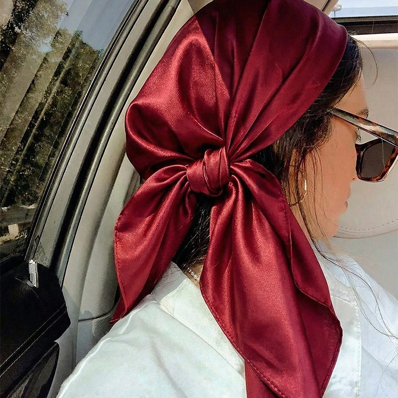 Foulard hijab uni 90 cm pour femme, en satin de soie, bandeau, écharpe pour cheveux, châle carré, bandana pour femme