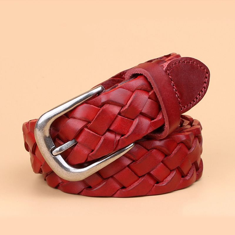 Ceinture de tissage en cuir véritable pour femmes, de haute qualité, respirante, pleine fleur, de styliste, tendance, pour jeans