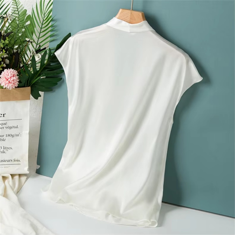 Chemisier élégant en satin pour femme, chemisier de bureau sexy à col en V, chemises décontractées unies à manches courtes, hauts de soirée pour femme, printemps et été