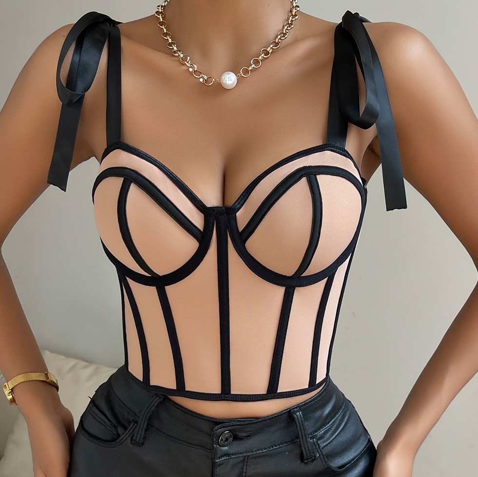 Corset en arête de poisson pour femmes, haut court élégant, bus intégré, club, fête, sexy, 2024