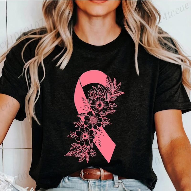 Chemise de sensibilisation au Cancer du sein ruban rose T-Shirts floraux soutien Cancer combattant vêtements pour femmes hauts de survivant du Cancer du sein