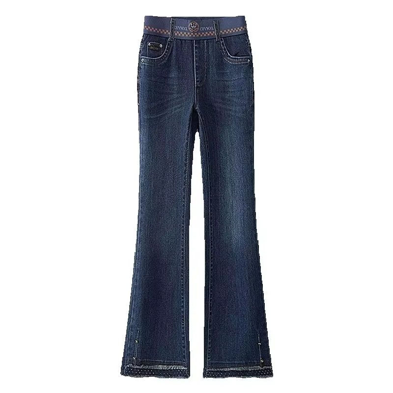Jean décontracté grande taille pour femme, pantalon en Denim, droit, taille haute, élastique, pour mère d'âge moyen, printemps automne