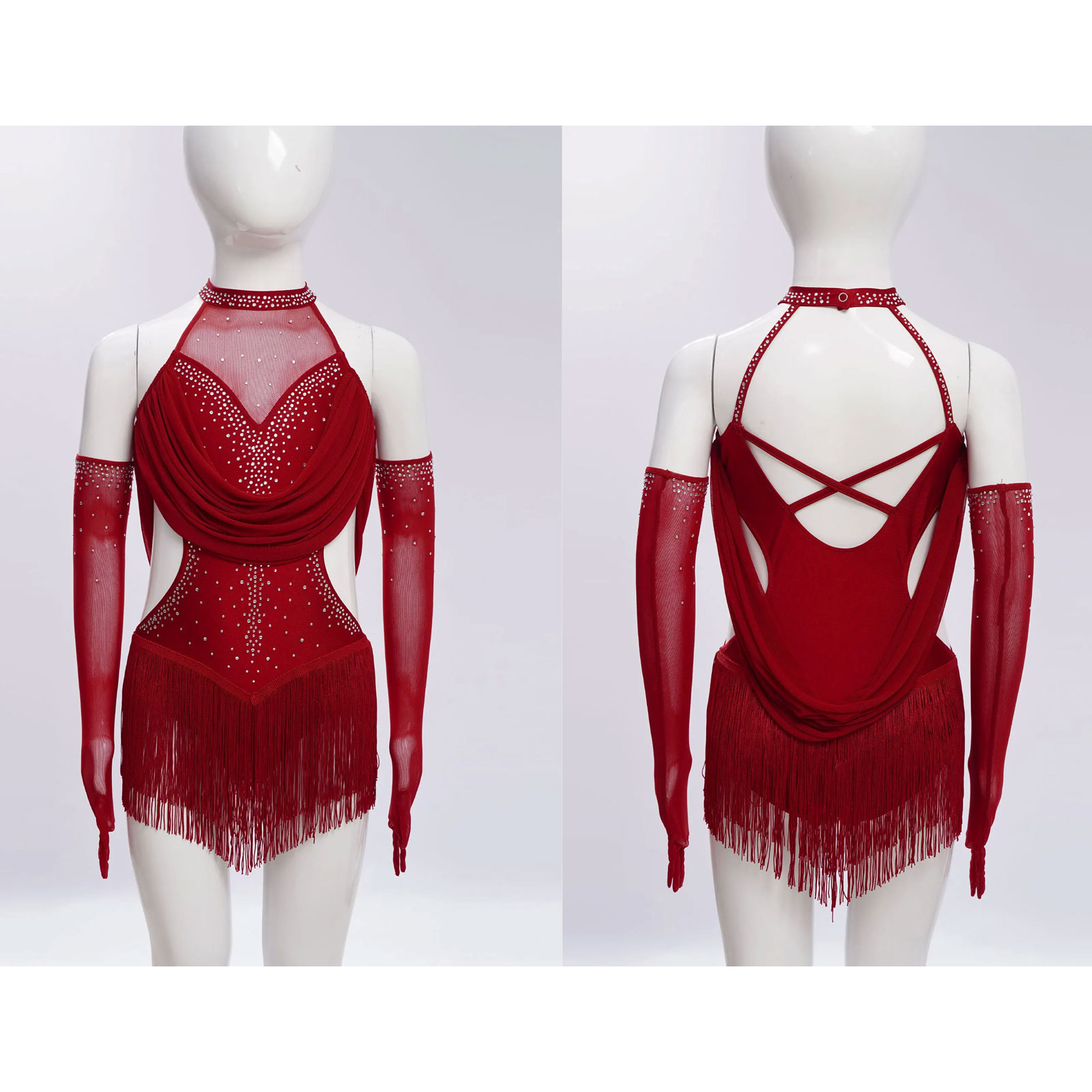 Maillot de patinage artistique pour filles, body de gymnastique Jazz Latin avec gants, justaucorps de danse pour spectacle sur scène de danse lyrique moderne