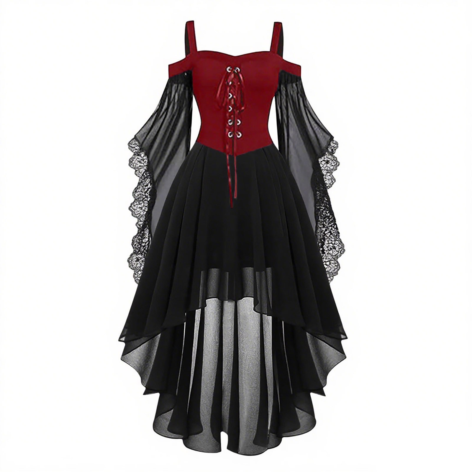 Robe de sorcière pour femme, cosplay de pirate, costumes médiévaux d'Halloween, robe élégante en mousseline de soie à manches papillon, robe gothique de la Renaissance
