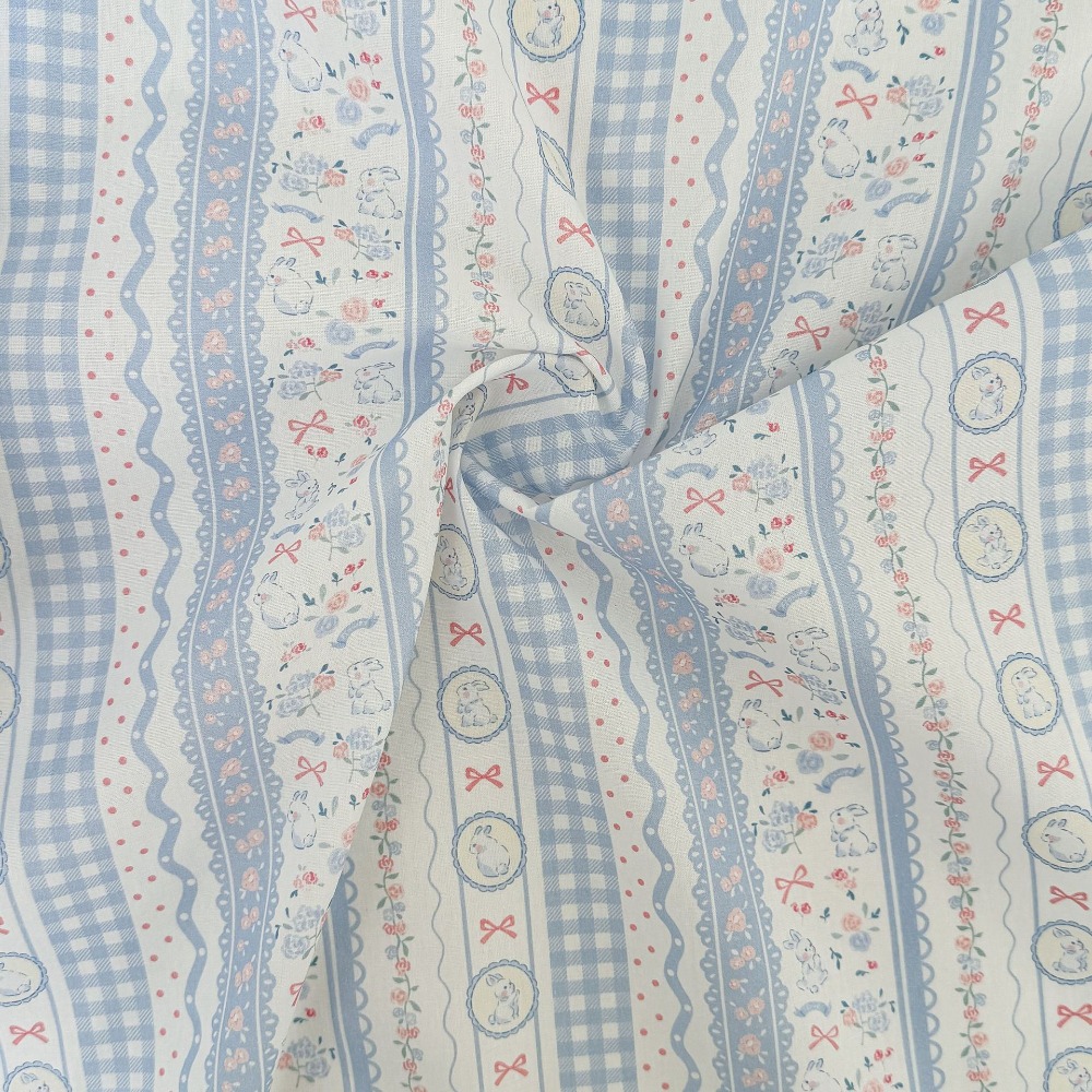 Tissu en coton imprimé numérique, mignon dessin animé rayé, nœud de lapin Floral, matériel de sac pour vêtements pour enfants