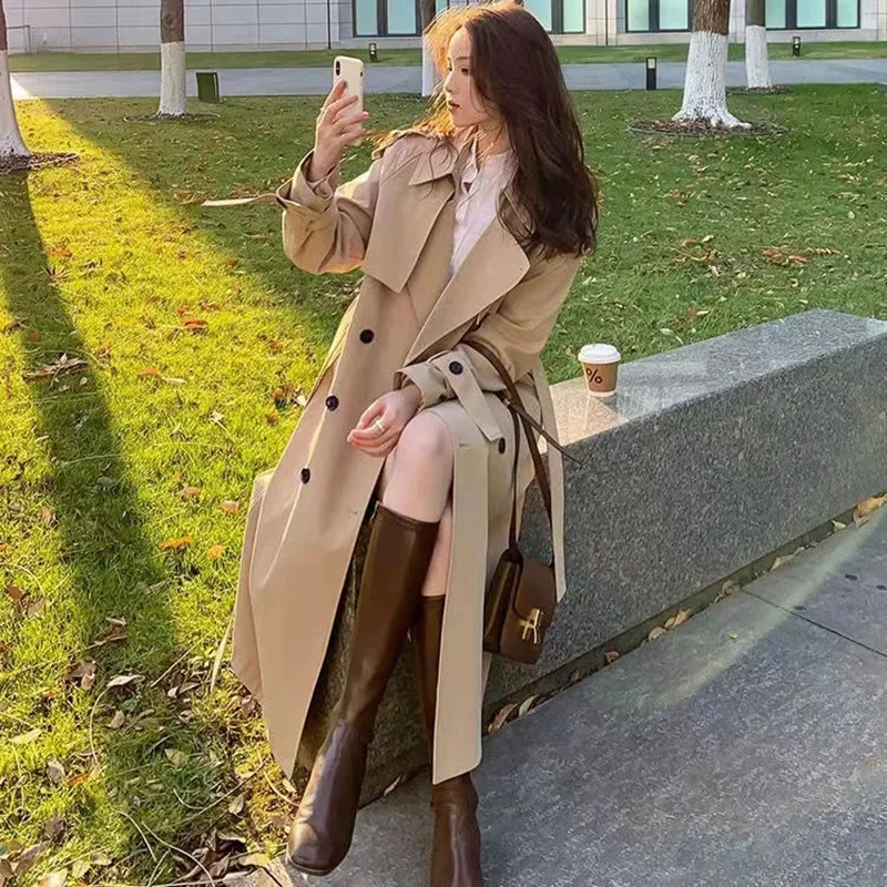 Manteau mi-long pour femme, coupe-vent noir, streetwear décontracté, double boutonnage, mode coréenne, élégant, ingent, At Tralike