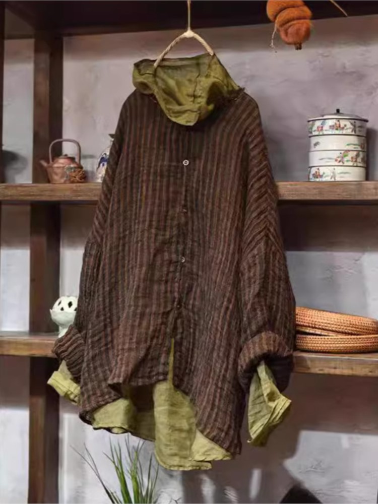Femmes mince lin rayé déchiré Blouse dames chemise Vintage femme lin rayure hauts printemps été