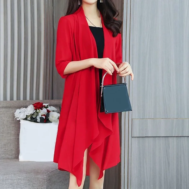Vêtements d'été de protection solaire pour femmes, cardigan en mousseline de soie, chemisier à demi-manches, chemises pour dames, châle féminin, combinaison mince