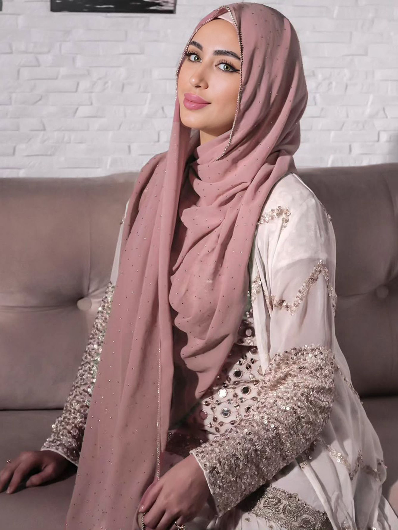 Hijab modeste en mousseline de soie avec strass et fermeture éclair dorée, foulard islamique pour femmes, idéal pour les fêtes, mariages, Ramadan et l'Aïd