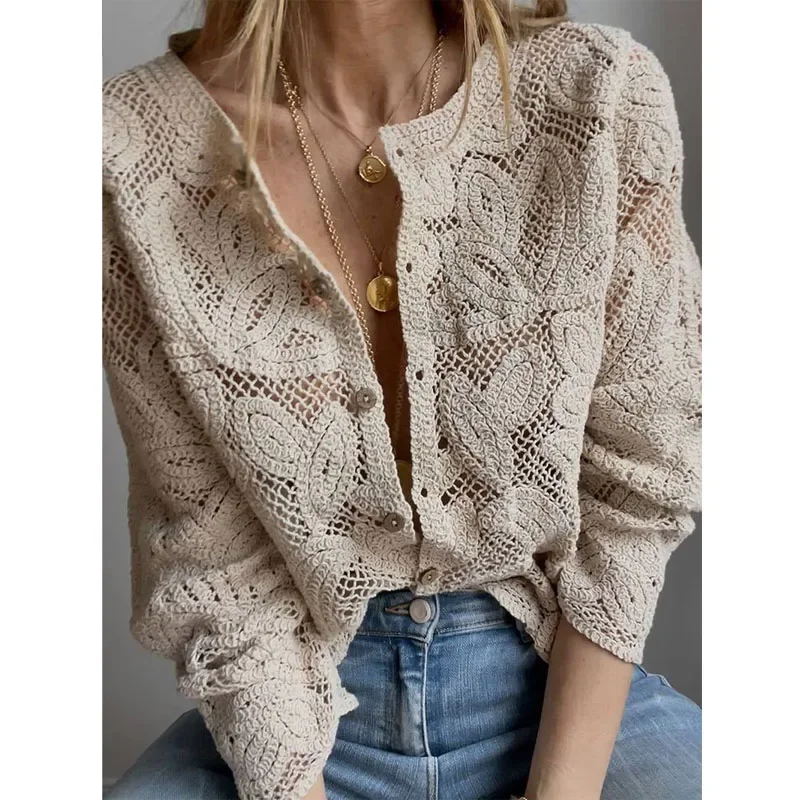 Veste en dentelle bohème à fleurs pour femmes, vêtements d'extérieur décontractés, manches longues, Boho, Vintage, automne, plage