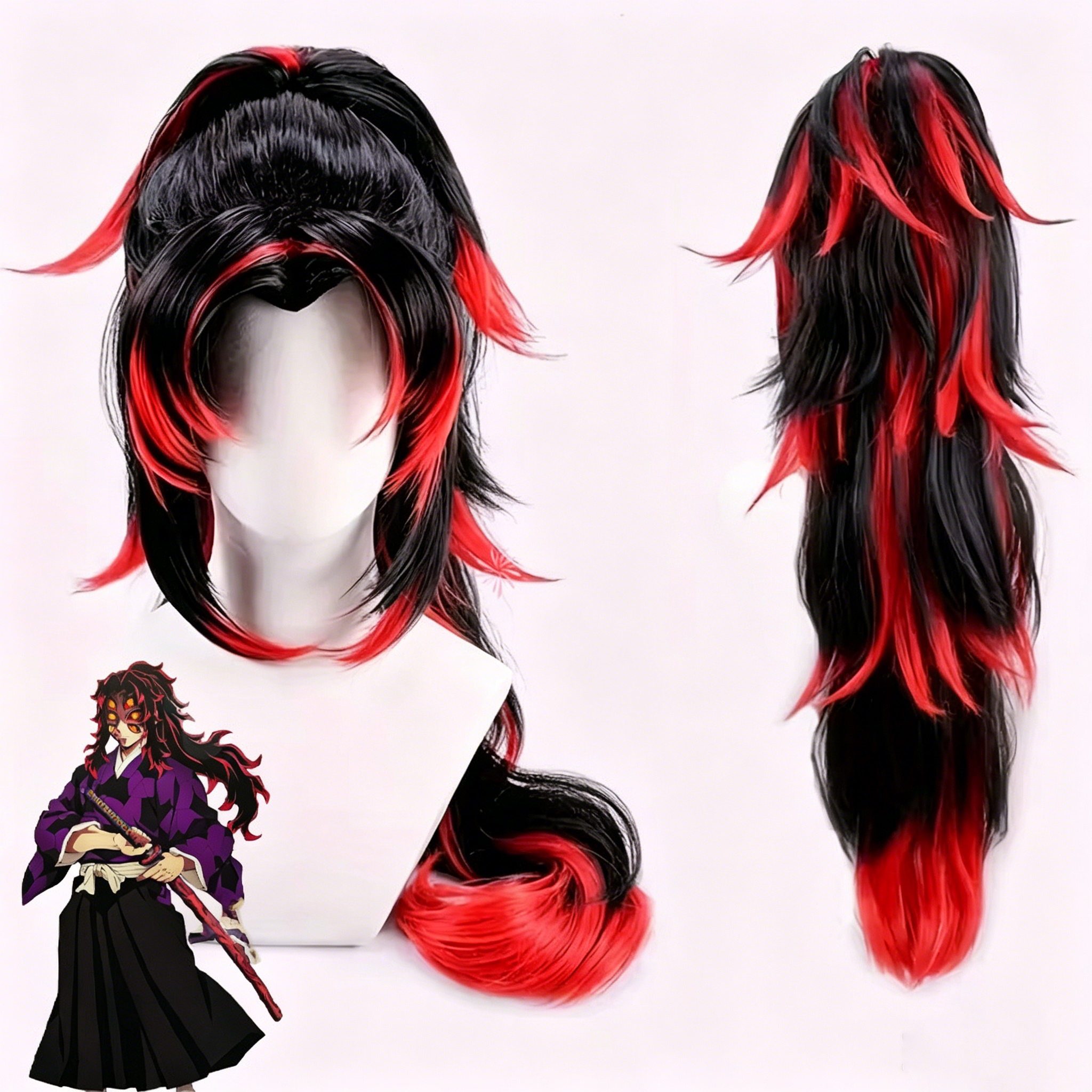 Tenue de cosplay Kokushibo Anime, Kimono violet imprimé, Haori noir, Hakama, Costume traditionnel pour événement cosplay