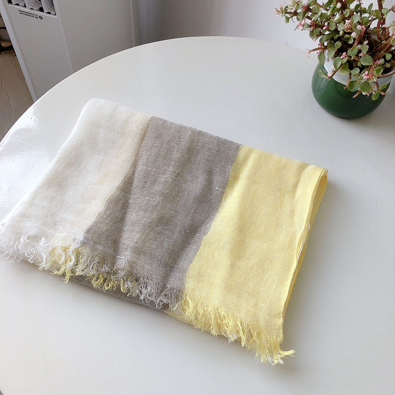 Écharpe en lin à larges rayures pour femmes, polyvalente, printemps et été
