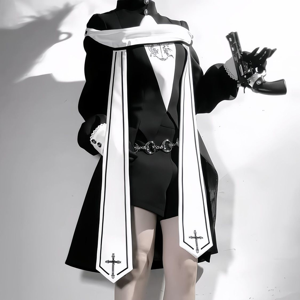 Costume de cosplay de nonne gothique, robe lolita sombre originale, uniforme pour femmes, ensemble manteau long noir et short, tenues d'Halloween