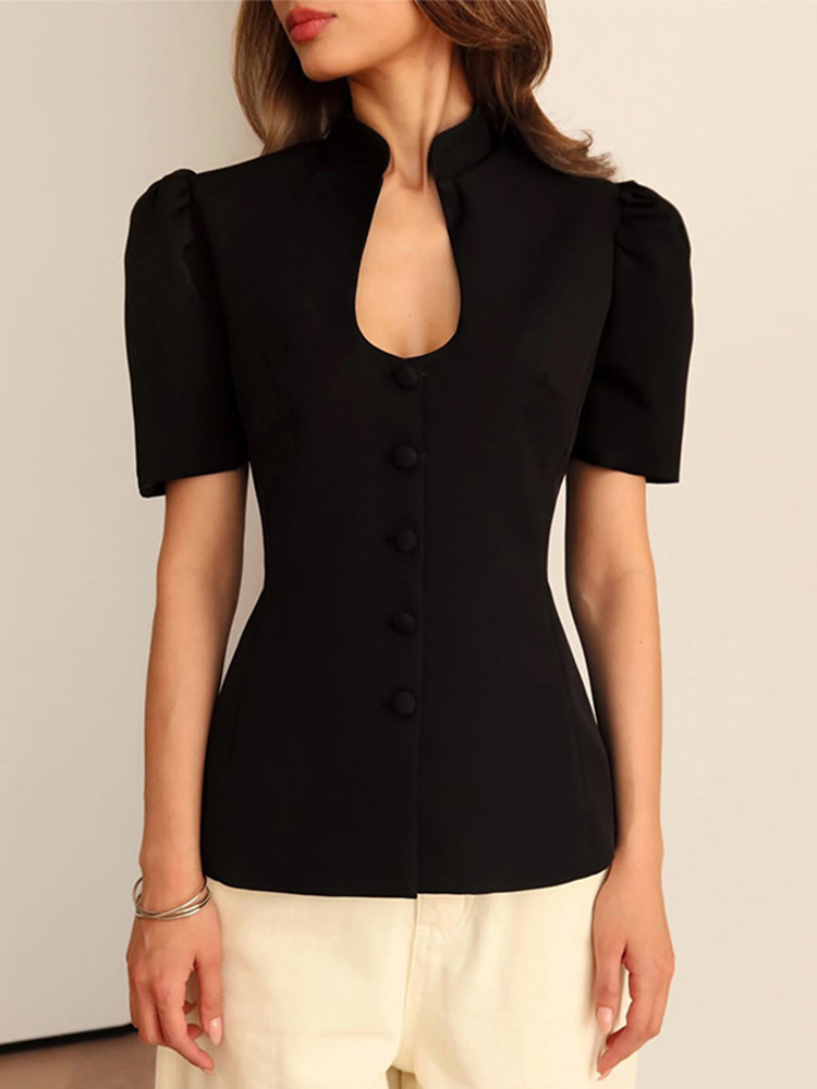 Mode Cape col femmes Blouse élégant col montant sans manches Peplum ourlet mince hauts 2026 printemps Chic dame haut Partywear rue