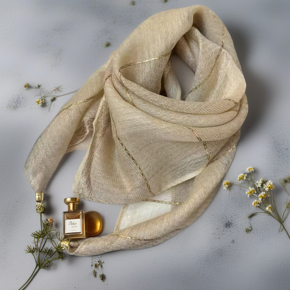 Écharpe en fil de mousseline de soie doré, 70x70cm, carrée, printemps et automne, boucle magnétique, cou, haut de gamme, polyvalente pour femmes