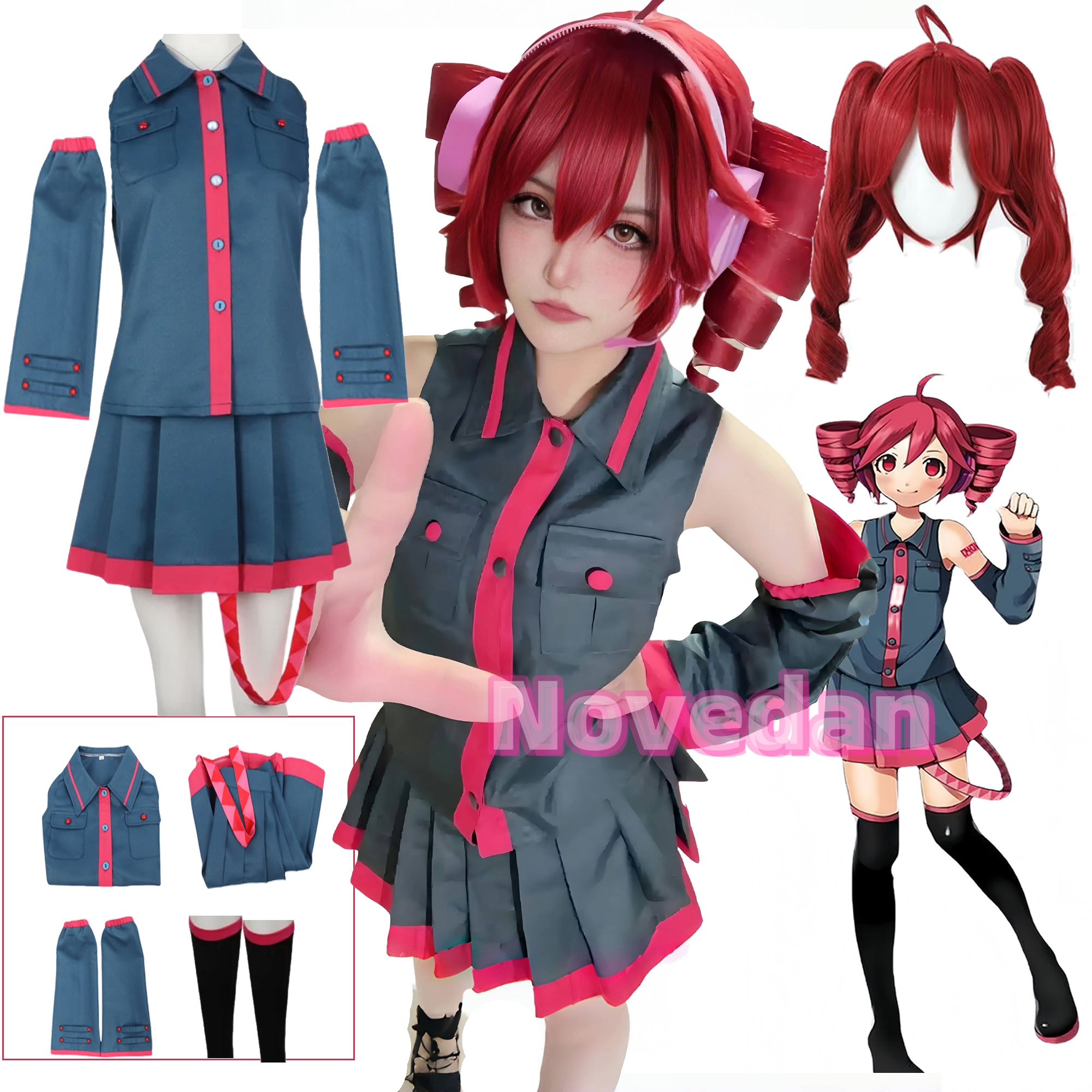 Costume de Cosplay Anime Miku Kasane Teto pour femmes et hommes, uniforme bleu, robe UTAU Vtuber, Costume d'halloween, accessoires de perruque