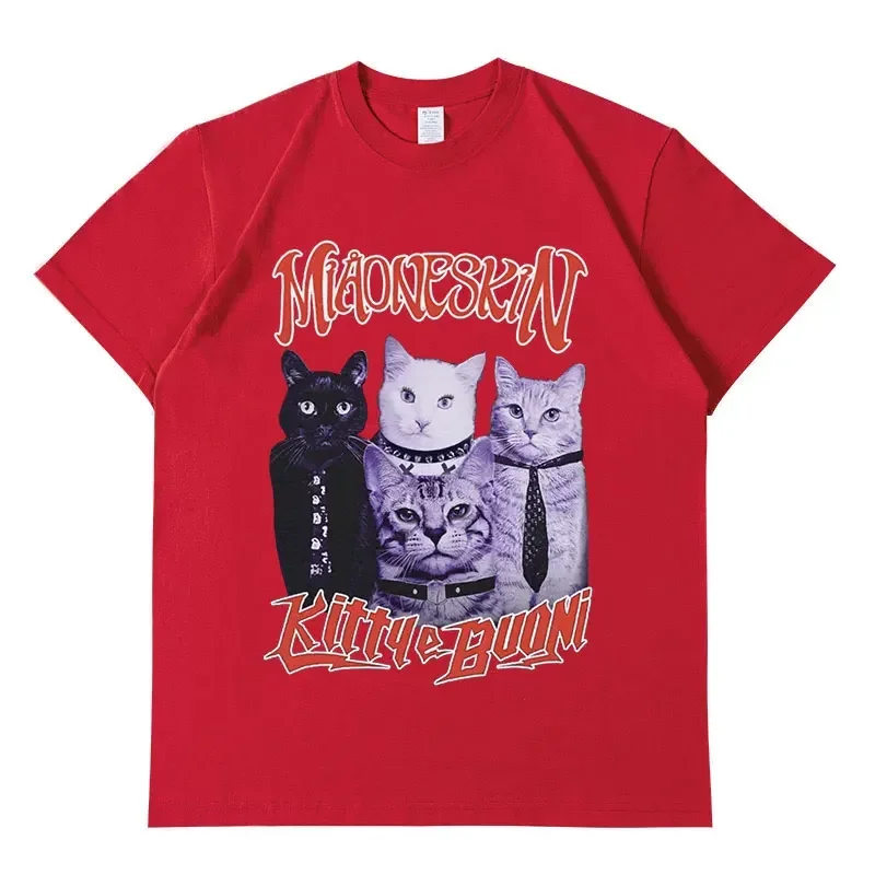 T-shirt graphique de chat de maneskin de groupe de rock pour hommes et femmes, hip hop vintage, coton surdimensionné, Harajuku, esthétique, streetwear