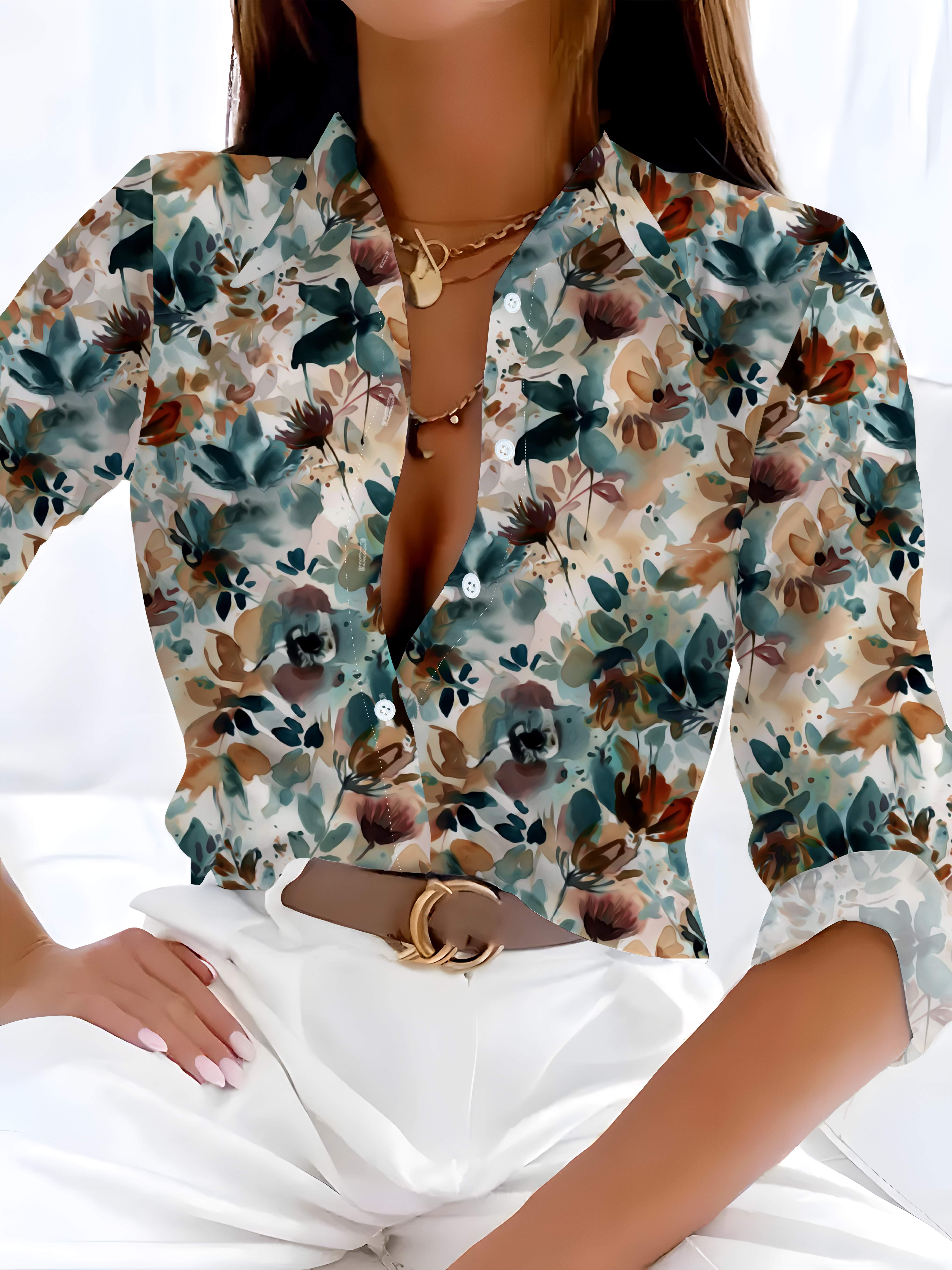 Chemisier à imprimé floral pour femmes, chemises décontractées, chemise à manches longues pour le printemps et l'automne, vêtements pour femmes, Y2K, Y