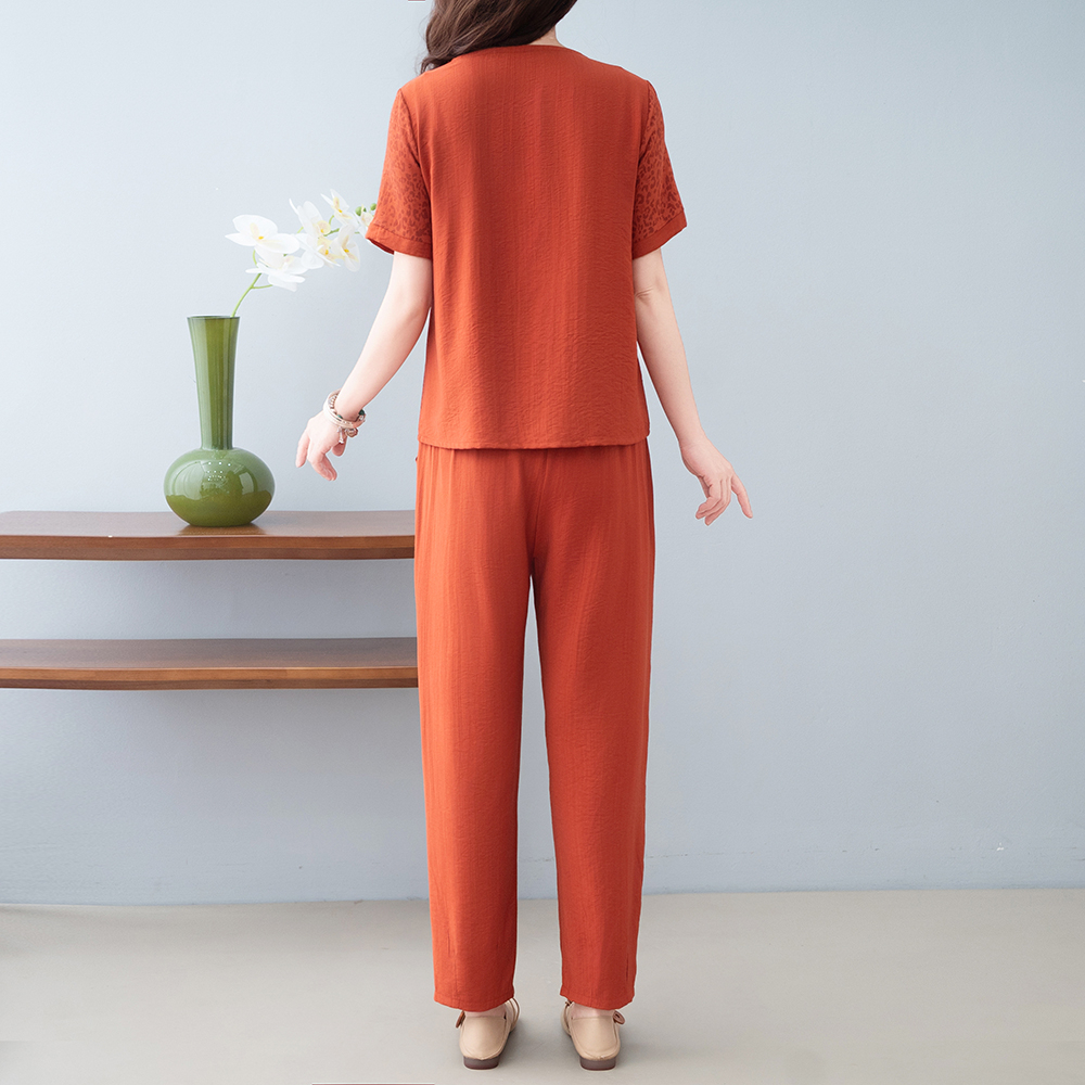 Ensemble chemise et pantalon à manches courtes pour femmes d'âge moyen et âgées, coupe ample, tenue pour mère, haut d'été