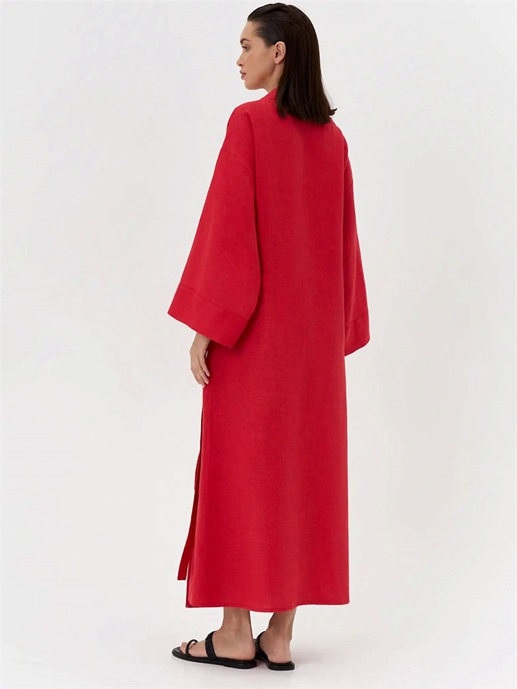 Robe pour femmes décontracté ample femme revers à manches longues taille haute solide automne 2025 nouvelle robe de pansement robe de trajet pour femmes