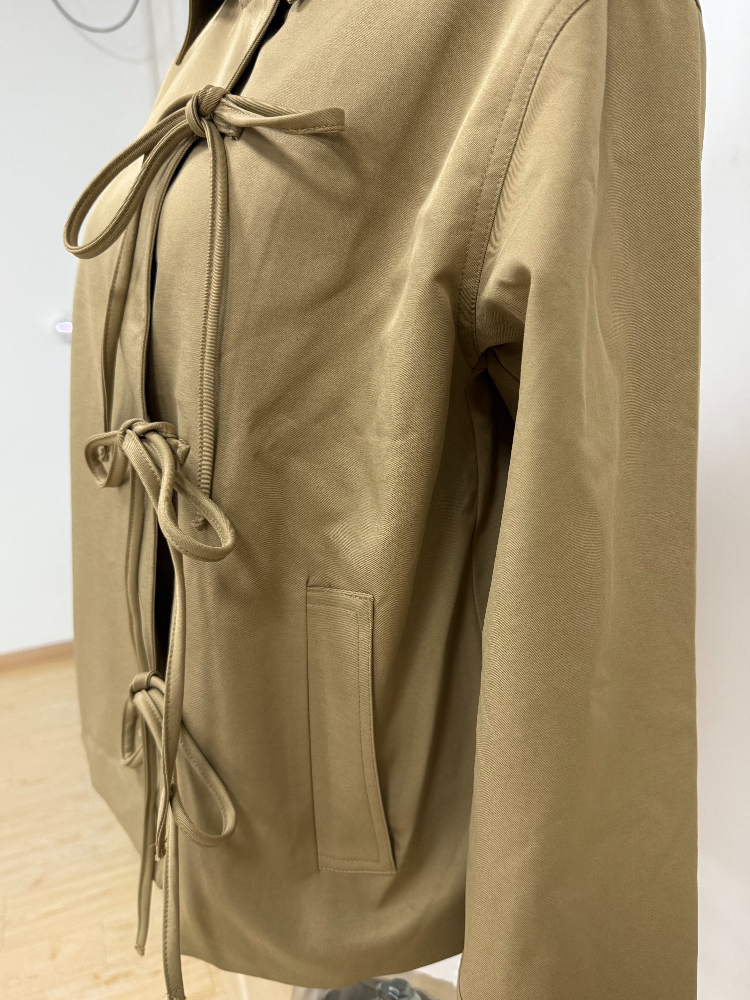 Vestes élégantes et Cool avec nœud papillon, manteau ample avec poche à revers, décontracté, Vintage, Chic, polyvalent, vêtements d'extérieur, automne