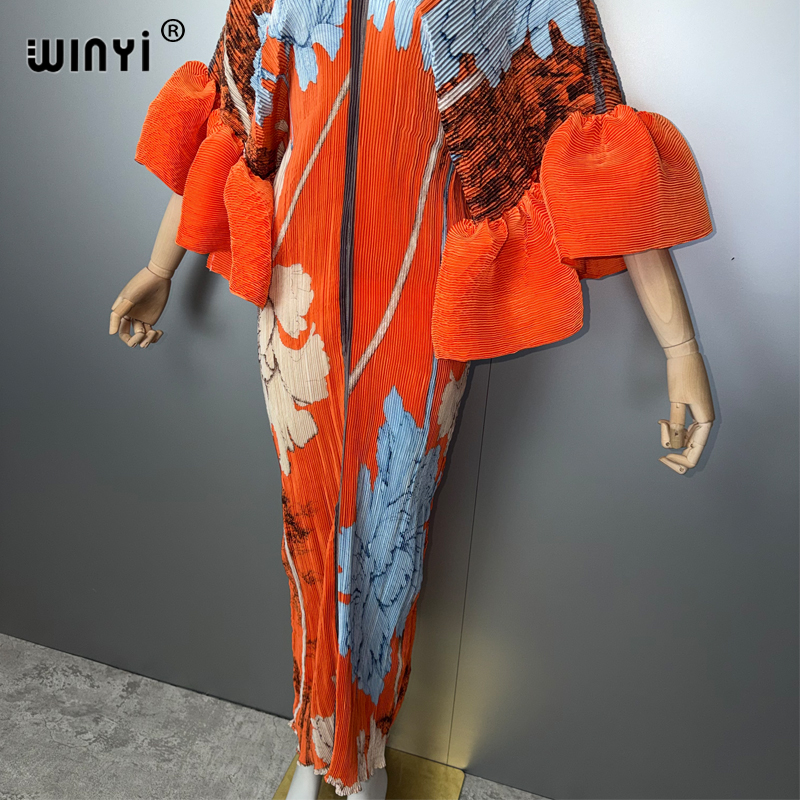 Robe plissée WINYI à manches bouffantes, paréo de plage, caftan musulman, abaya, robe de soirée longue de luxe Dubaï pour femme