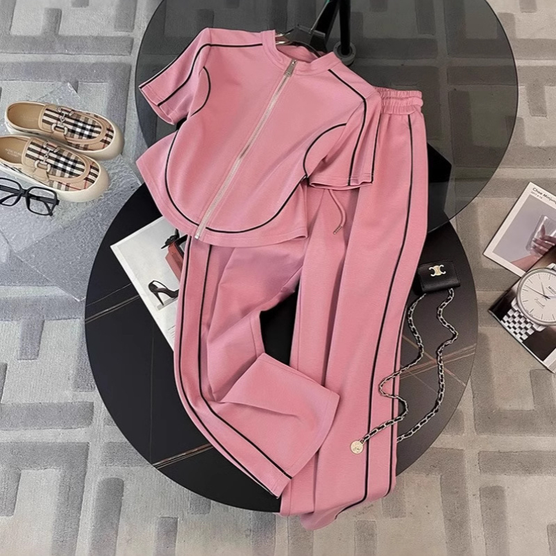 Ensemble de vêtements de sport à la mode pour femmes, nouveau Style d'été, style occidental, rajeunissant, coréen, décontracté, jambes larges, pantalon, ensemble deux pièces