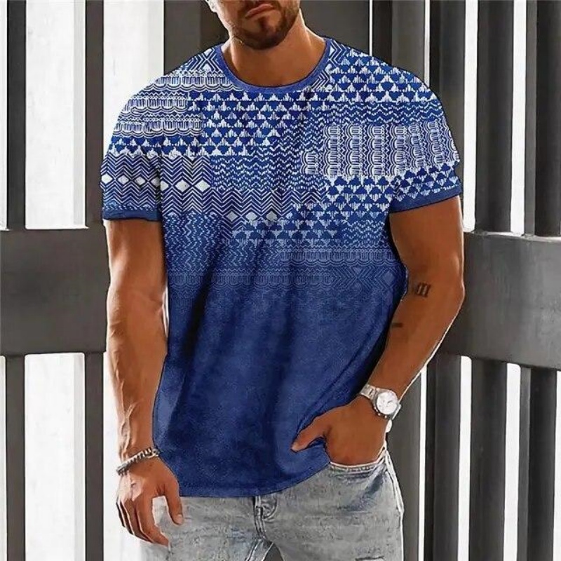 T-Shirt de luxe à motif rétro pour hommes, imprimé ethnique coloré en 3D, manches courtes, surdimensionné, hauts de rue, t-shirts de sport, été
